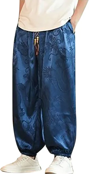 Mens Satin Harem Jogger Pants Paisley Silk Lounge Pajama Bottoms Big and Tall Western Cowboy Beach Yoga Pants