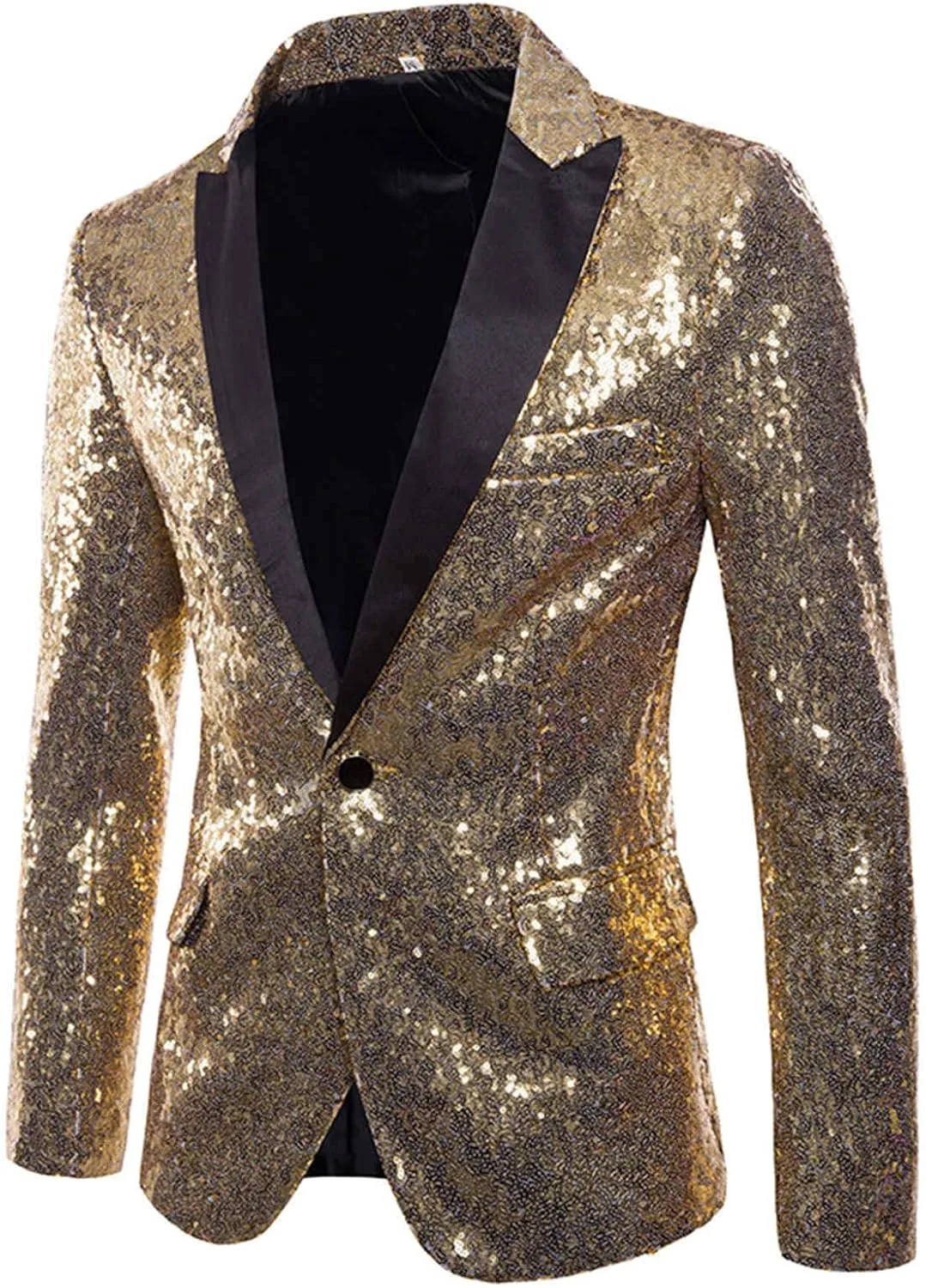 Men's Slim Fit Shiny Sequins Button Suit Jacket Floral Pattern Blazer Tuxedo for Dinner Prom Party Wedding Show Tux Coats
