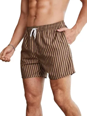 Men's Striped Swim Trunks Bathing Suits Quick Dry Board Shorts Mesh Lining Beach Swimwear with Pockets