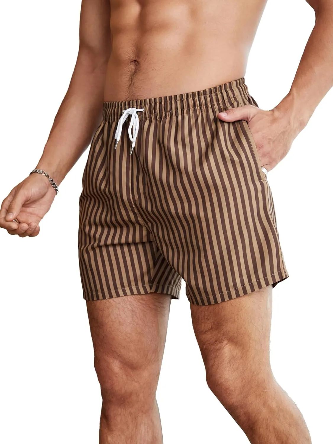Men's Striped Swim Trunks Bathing Suits Quick Dry Board Shorts Mesh Lining Beach Swimwear with Pockets