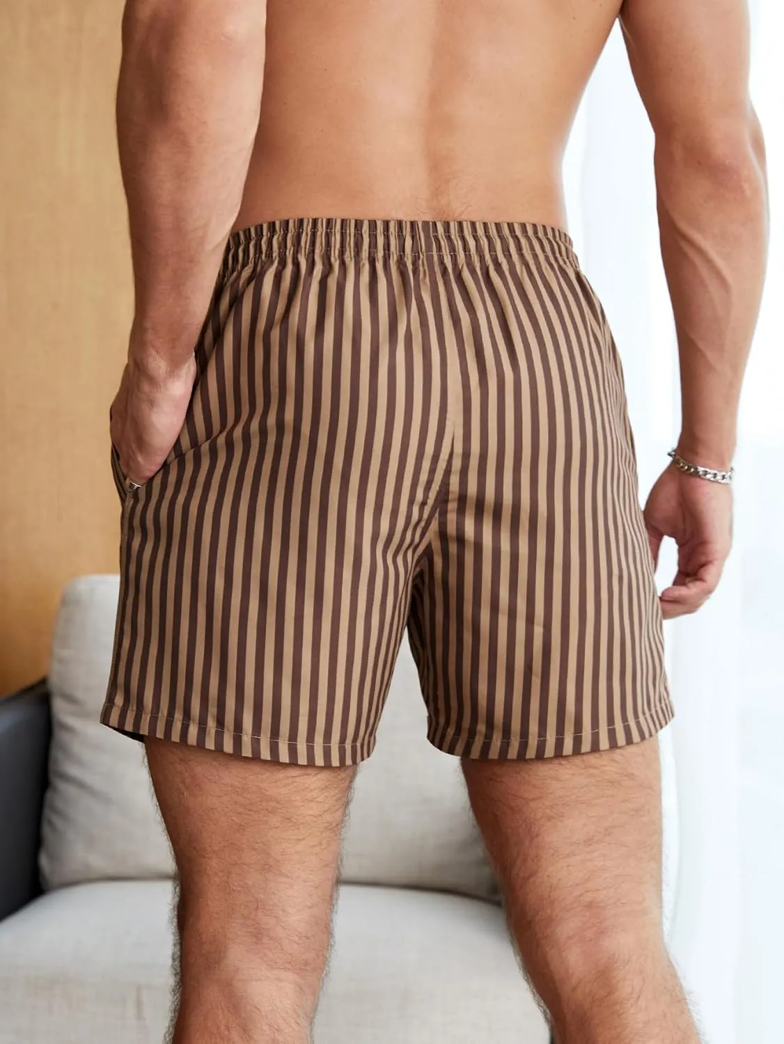 Men's Striped Swim Trunks Bathing Suits Quick Dry Board Shorts Mesh Lining Beach Swimwear with Pockets