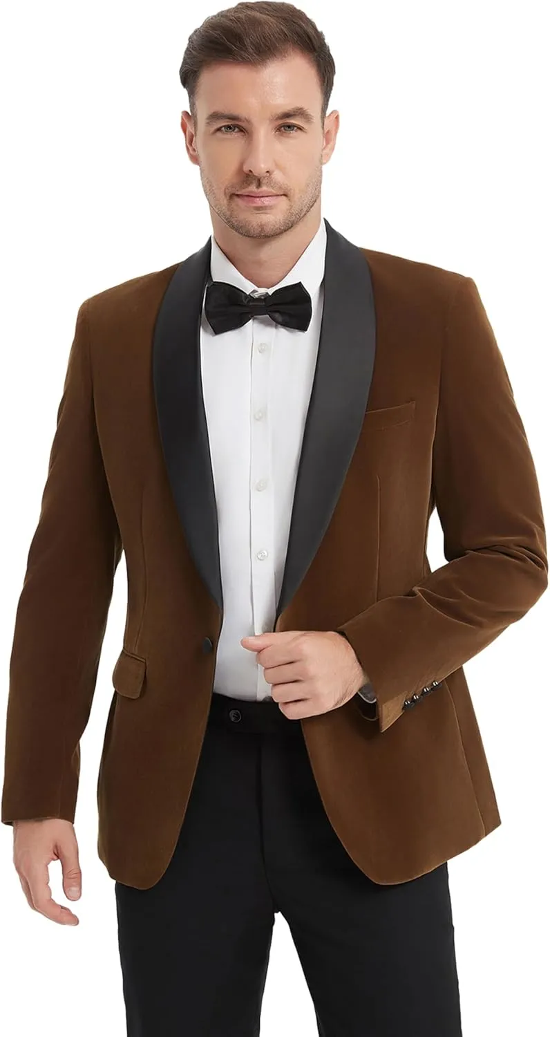 Men's Suit Jacket Slim Fit Velvet Tuxedo Blazer Shawl Lapel Black Bow Tie for Prom Wedding Business Dinner