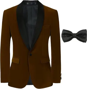 Men's Suit Jacket Slim Fit Velvet Tuxedo Blazer Shawl Lapel Black Bow Tie for Prom Wedding Business Dinner