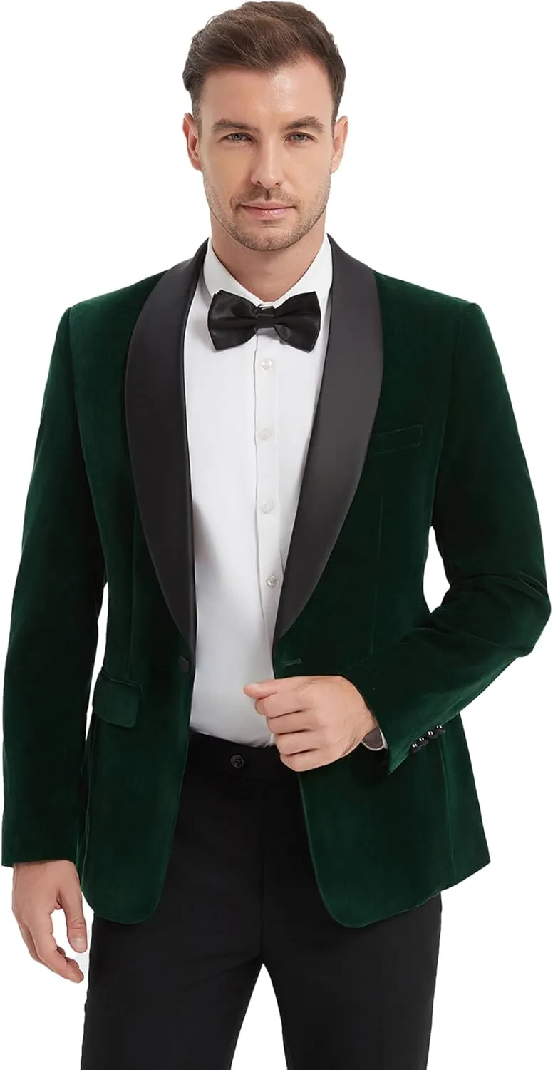 Men's Suit Jacket Slim Fit Velvet Tuxedo Blazer Shawl Lapel Black Bow Tie for Prom Wedding Business Dinner
