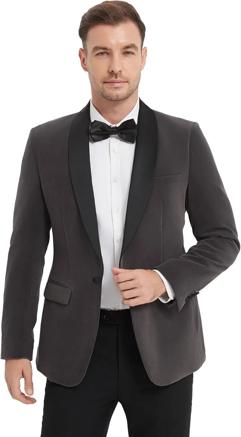 Men's Suit Jacket Slim Fit Velvet Tuxedo Blazer Shawl Lapel Black Bow Tie for Prom Wedding Business Dinner