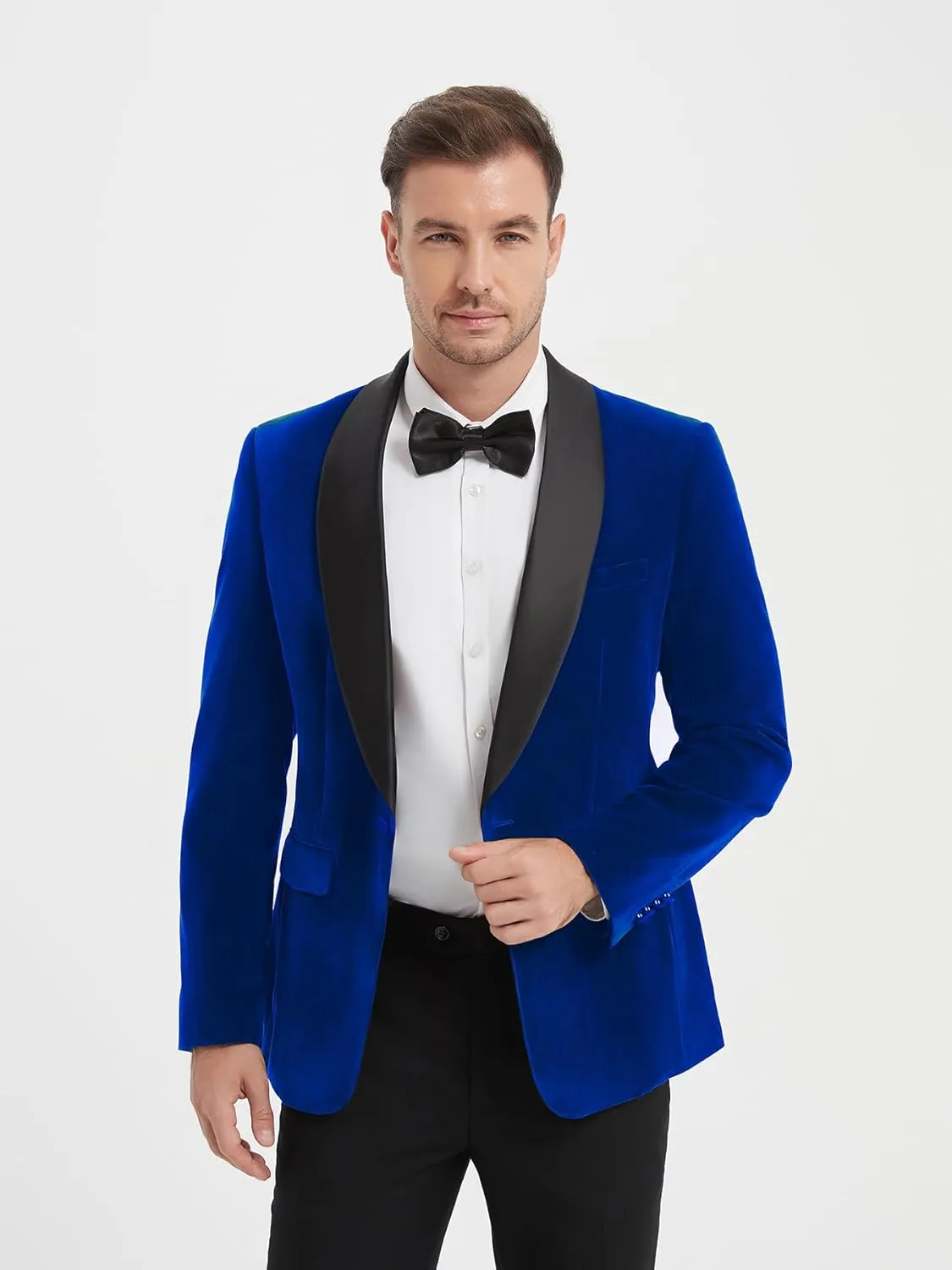 Mens Suit Jacket Tuxedo Blazer Slim Fit Velvet Solid Shawl Lapel Bow Tie Prom Party Wedding Business Dinner