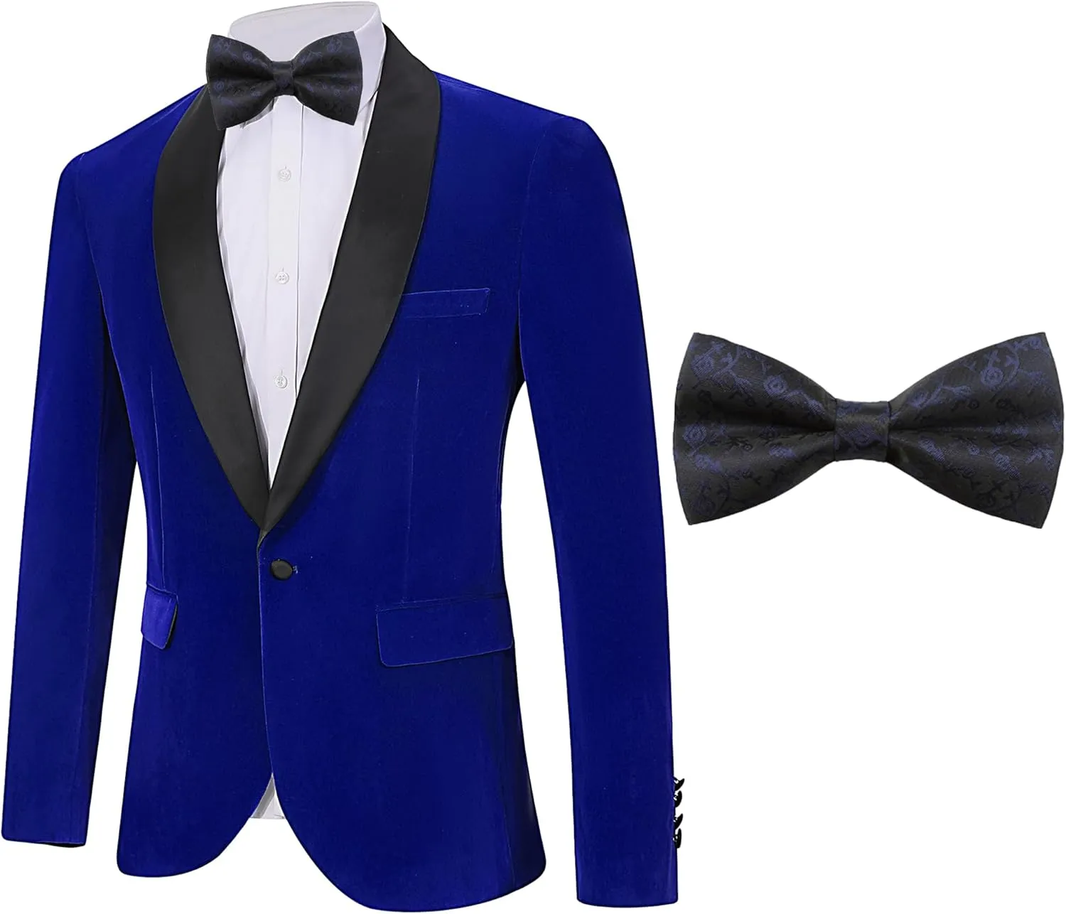 Mens Suit Jacket Tuxedo Blazer Slim Fit Velvet Solid Shawl Lapel Bow Tie Prom Party Wedding Business Dinner