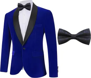 Mens Suit Jacket Tuxedo Blazer Slim Fit Velvet Solid Shawl Lapel Bow Tie Prom Party Wedding Business Dinner