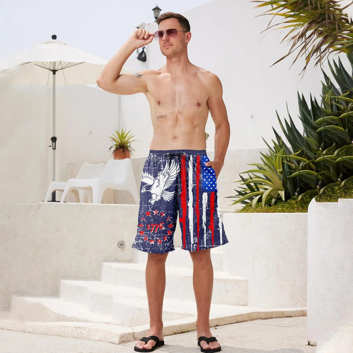Mens Swim Trunks Quick Dry Board Shorts with Mesh Lining, Breathable Fit Hawaii Beach Shorts Swimwear Bathing Suits