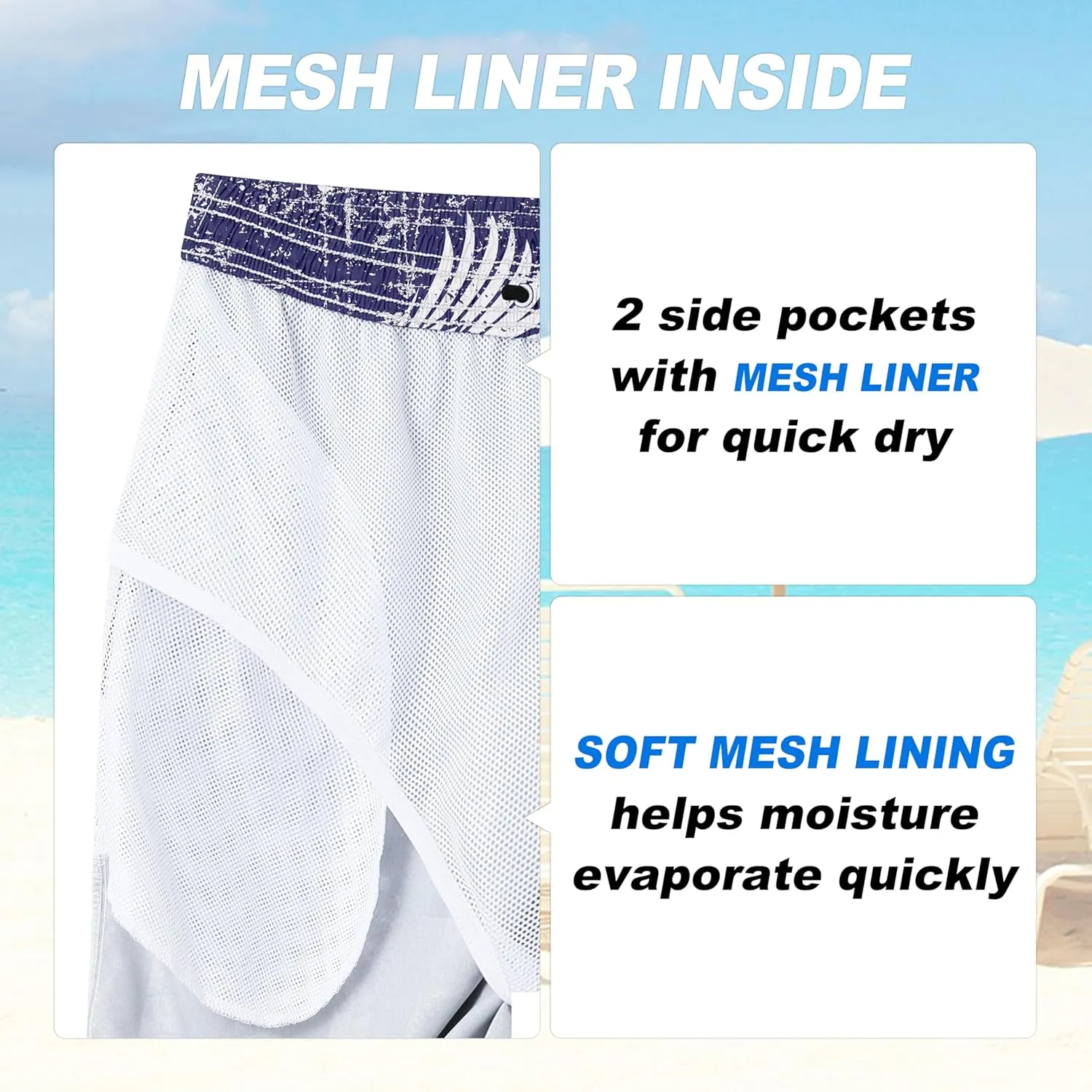 Mens Swim Trunks Quick Dry Board Shorts with Mesh Lining, Breathable Fit Hawaii Beach Shorts Swimwear Bathing Suits