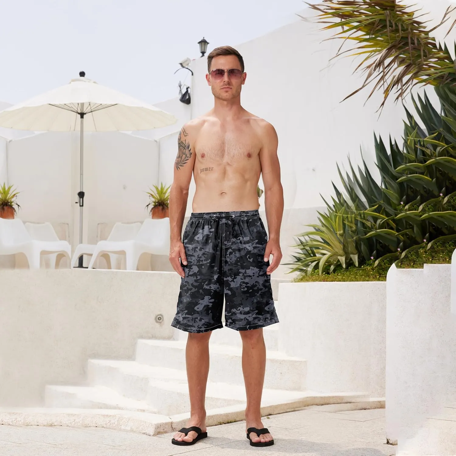 Mens Swim Trunks Quick Dry Board Shorts with Mesh Lining, Breathable Fit Print Beach Shorts Swimwear Bathing Suits