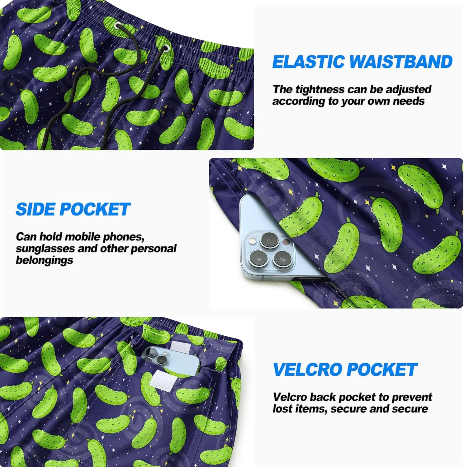 Mens Swim Trunks Quick Dry Board Shorts with Mesh Lining, Breathable Fit Print Beach Shorts Swimwear Bathing Suits