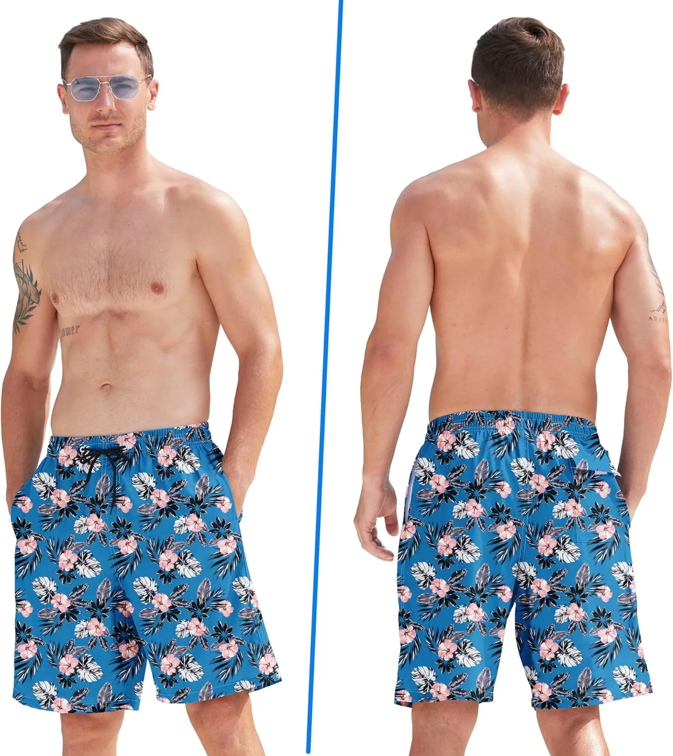 Mens Swim Trunks Quick Dry Board Shorts with Mesh Lining, Breathable Fit Print Beach Shorts Swimwear Bathing Suits