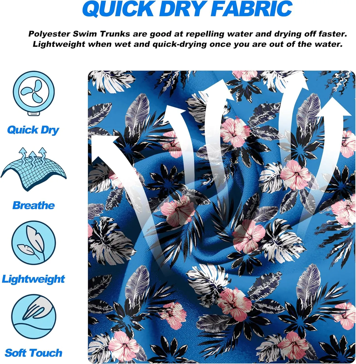 Mens Swim Trunks Quick Dry Board Shorts with Mesh Lining, Breathable Fit Print Beach Shorts Swimwear Bathing Suits