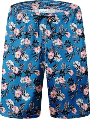 Mens Swim Trunks Quick Dry Board Shorts with Mesh Lining, Breathable Fit Print Beach Shorts Swimwear Bathing Suits
