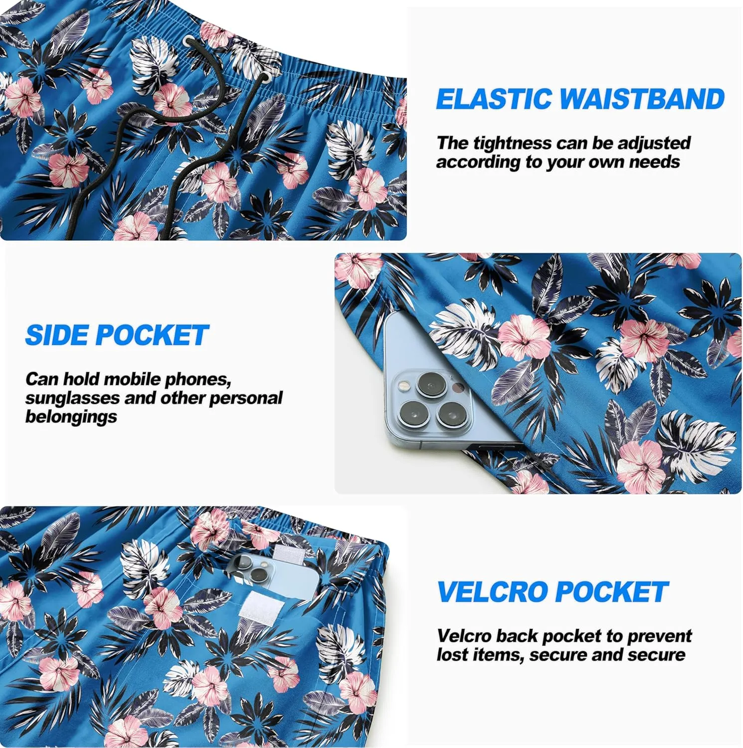 Mens Swim Trunks Quick Dry Board Shorts with Mesh Lining, Breathable Fit Print Beach Shorts Swimwear Bathing Suits