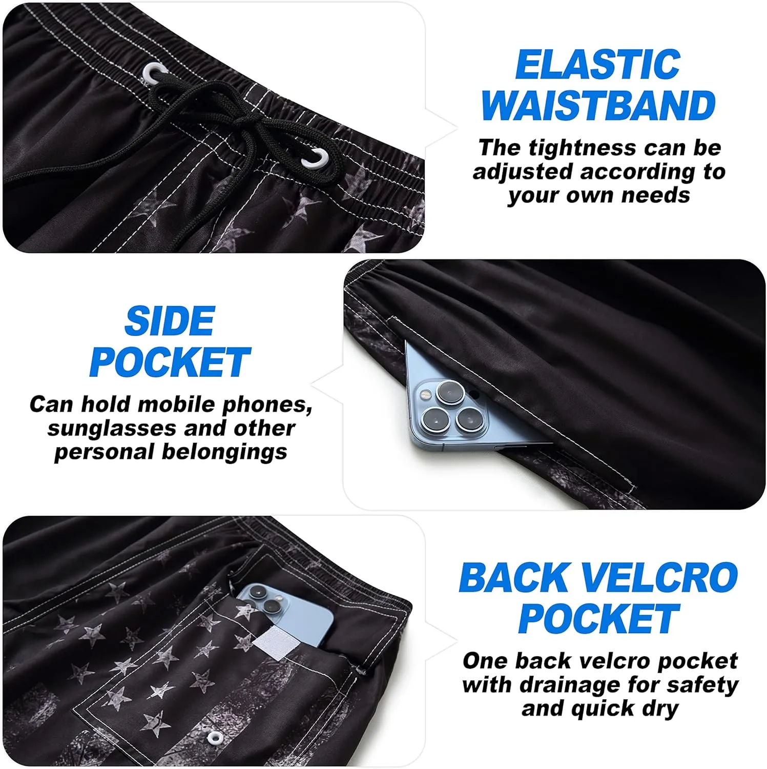 Mens Swim Trunks Quick Dry Board Shorts with Mesh Lining, Breathable Fit Print Beach Shorts Swimwear Bathing Suits
