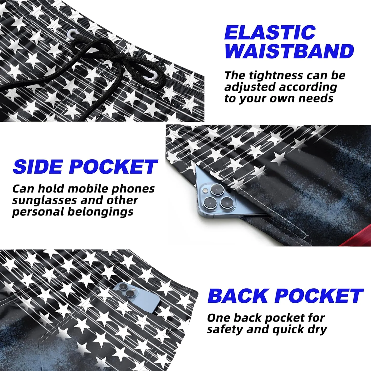 Mens Swim Trunks Quick Dry Board Shorts with Mesh Lining, Breathable Fit Print Beach Shorts Swimwear Bathing Suits