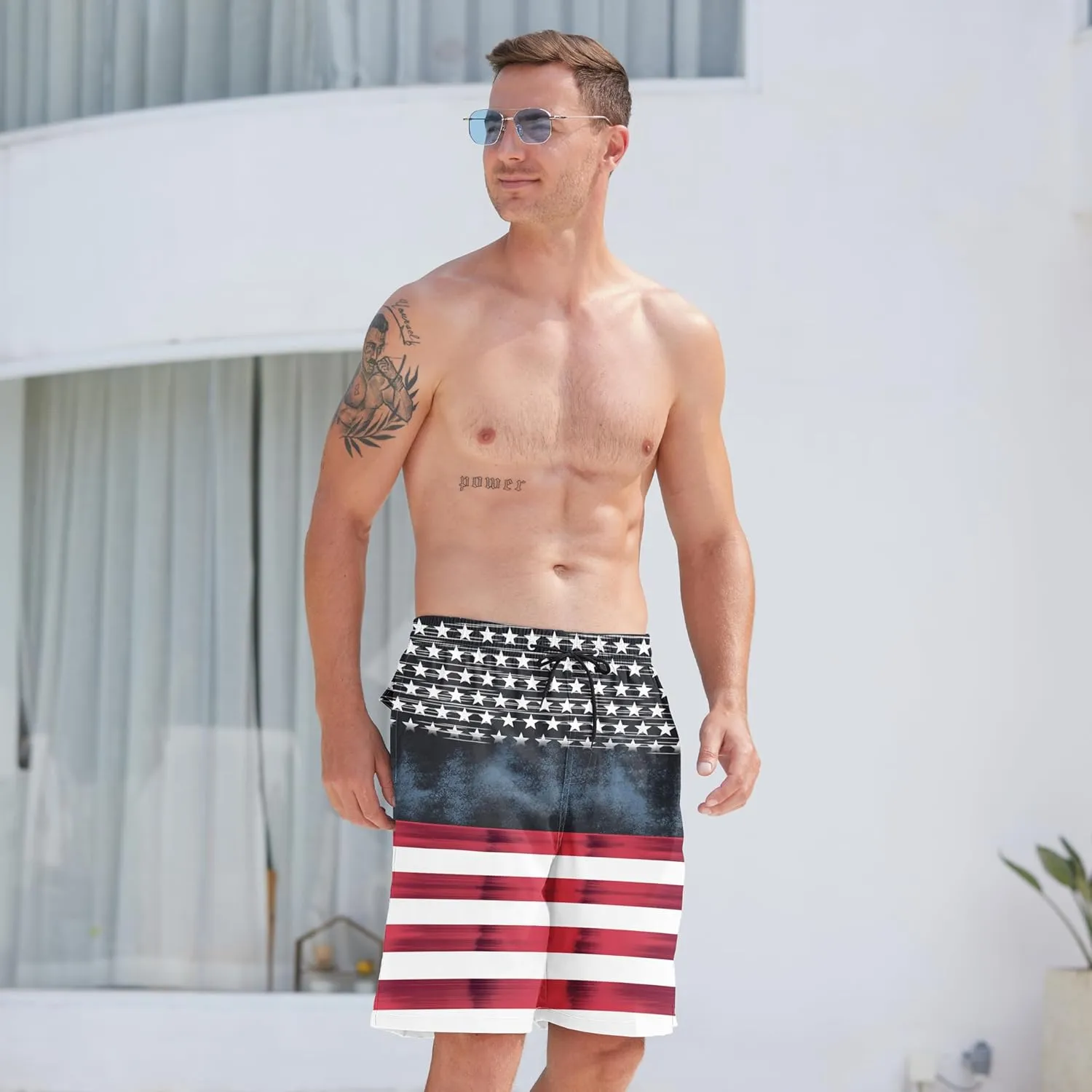 Mens Swim Trunks Quick Dry Board Shorts with Mesh Lining, Breathable Fit Print Beach Shorts Swimwear Bathing Suits