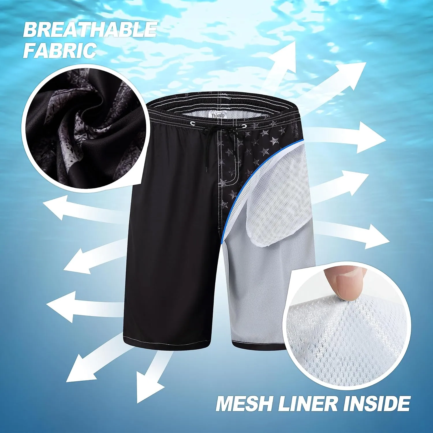 Mens Swim Trunks Quick Dry Board Shorts with Mesh Lining, Breathable Fit Print Beach Shorts Swimwear Bathing Suits