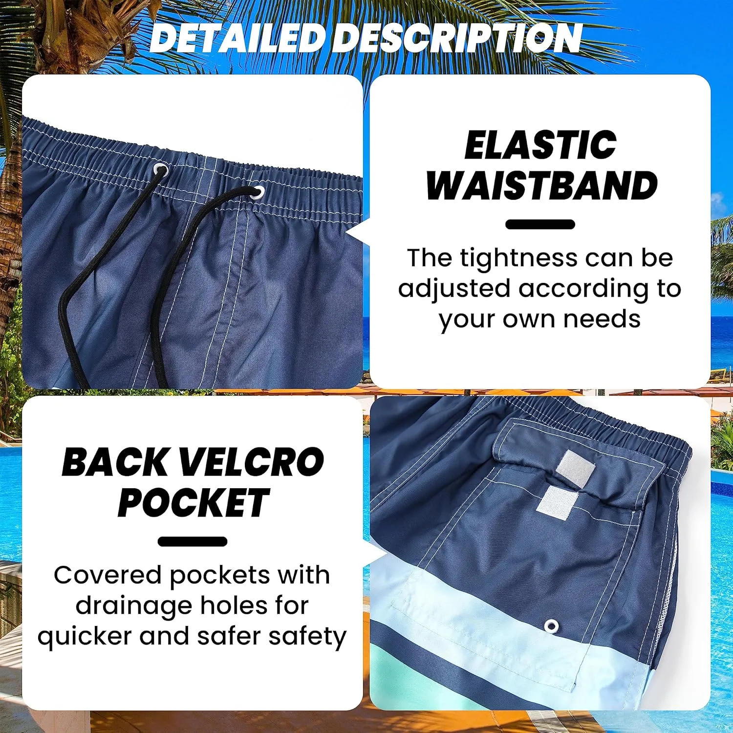 Mens Swim Trunks Quick Dry Board Shorts with Mesh Lining, Breathable Surf Beach Shorts Swimwear Bathing Suits