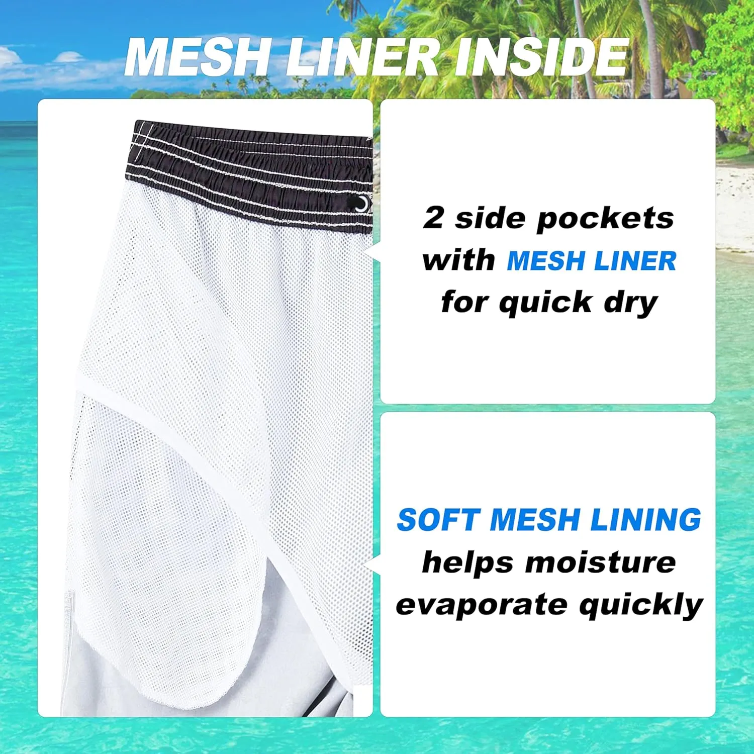 Mens Swim Trunks Quick Dry Board Shorts with Mesh Lining, Breathable Surf Beach Shorts Swimwear Bathing Suits