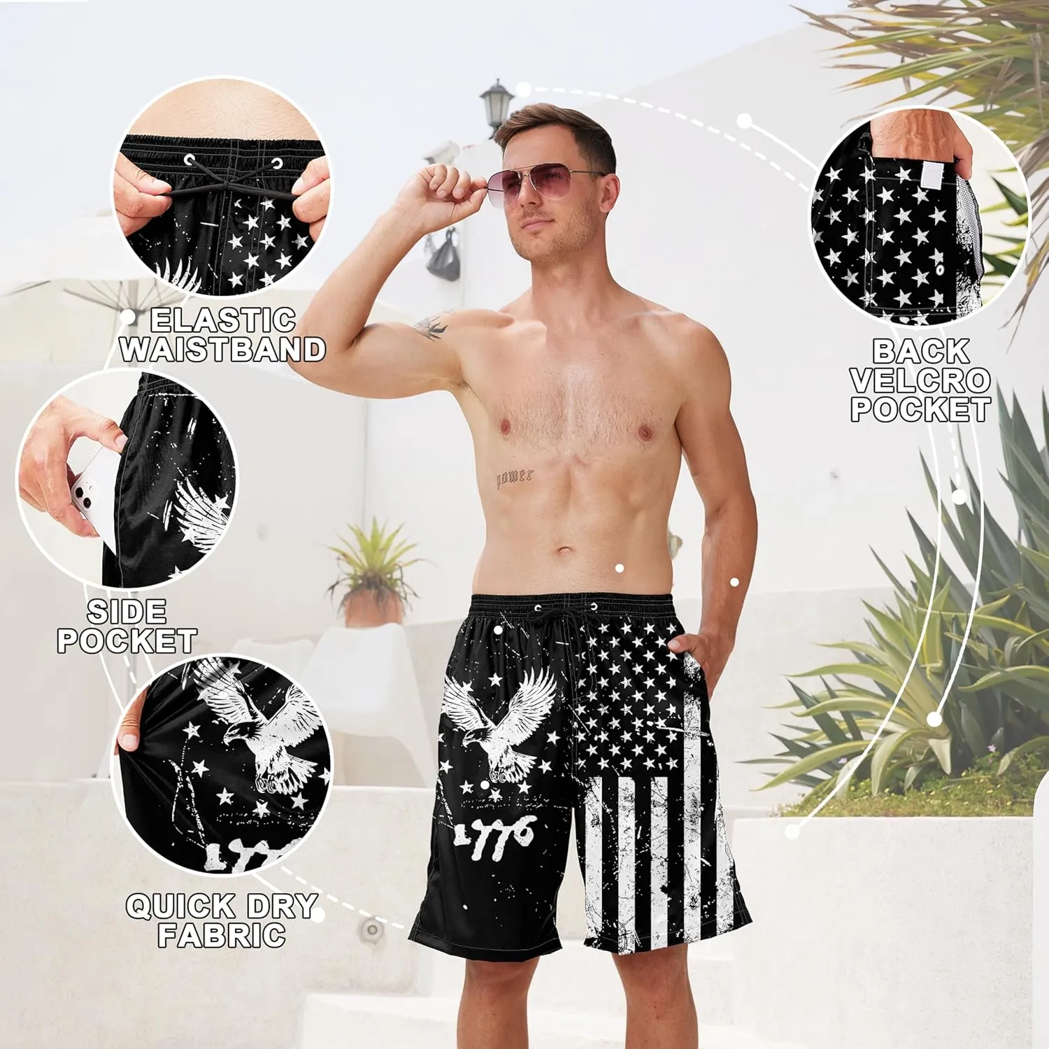 Mens Swim Trunks Quick Dry Board Shorts with Mesh Lining, Breathable Surf Beach Shorts Swimwear Bathing Suits