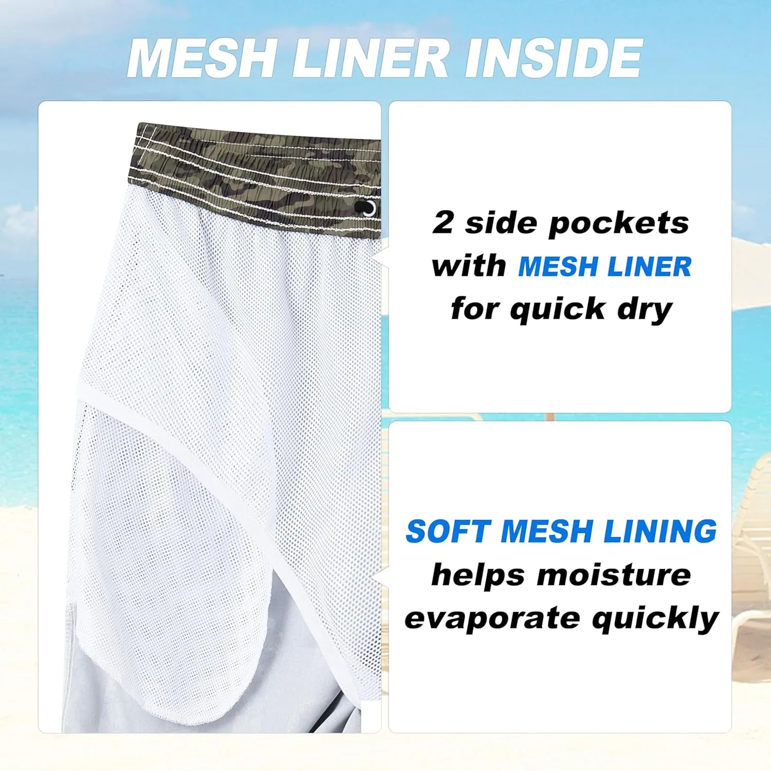 Mens Swim Trunks Quick Dry Board Shorts with Mesh Lining, Breathable Surf Beach Shorts Swimwear Bathing Suits