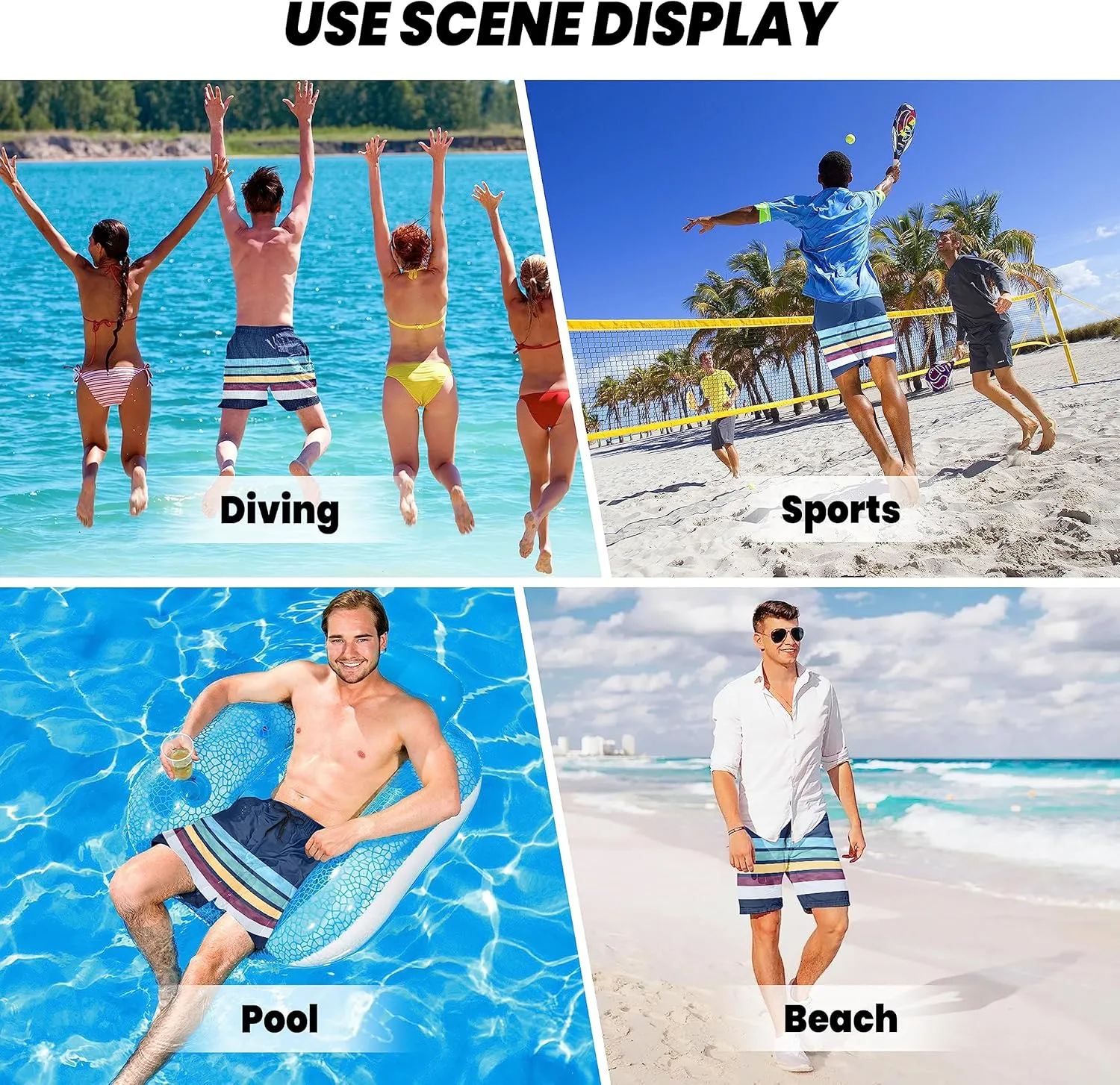 Mens Swim Trunks Quick Dry Board Shorts with Mesh Lining, Breathable Surf Beach Shorts Swimwear Bathing Suits
