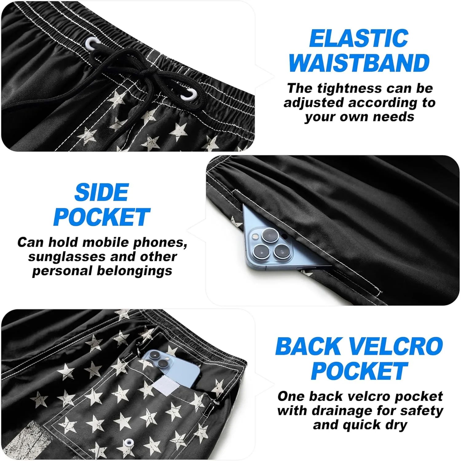 Mens Swim Trunks Quick Dry Board Shorts with Mesh Lining, Breathable Surf Beach Shorts Swimwear Bathing Suits