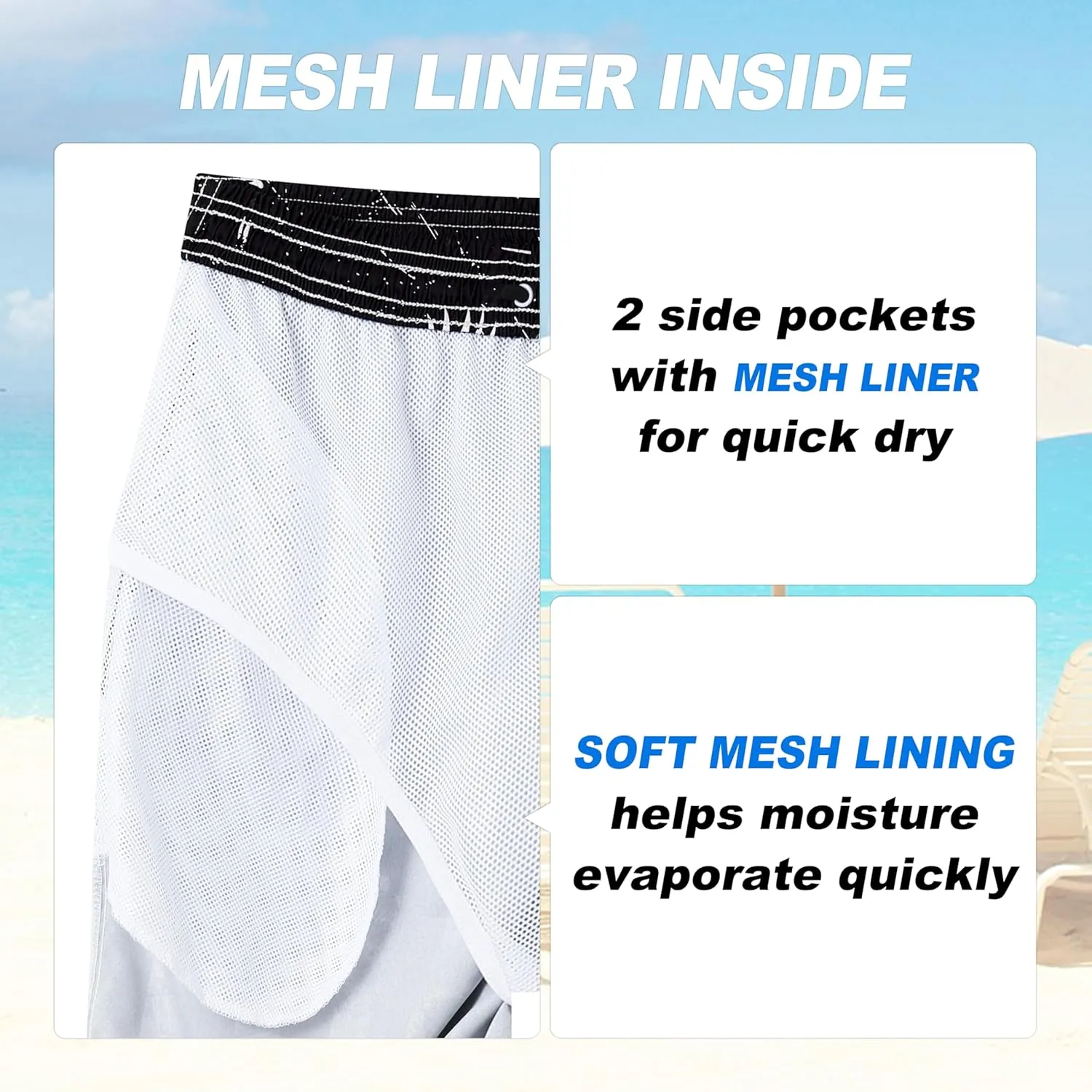 Mens Swim Trunks Quick Dry Board Shorts with Mesh Lining, Breathable Surf Beach Shorts Swimwear Bathing Suits