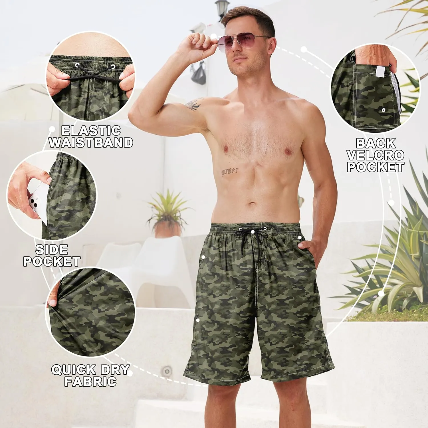 Mens Swim Trunks Quick Dry Board Shorts with Mesh Lining, Breathable Surf Beach Shorts Swimwear Bathing Suits