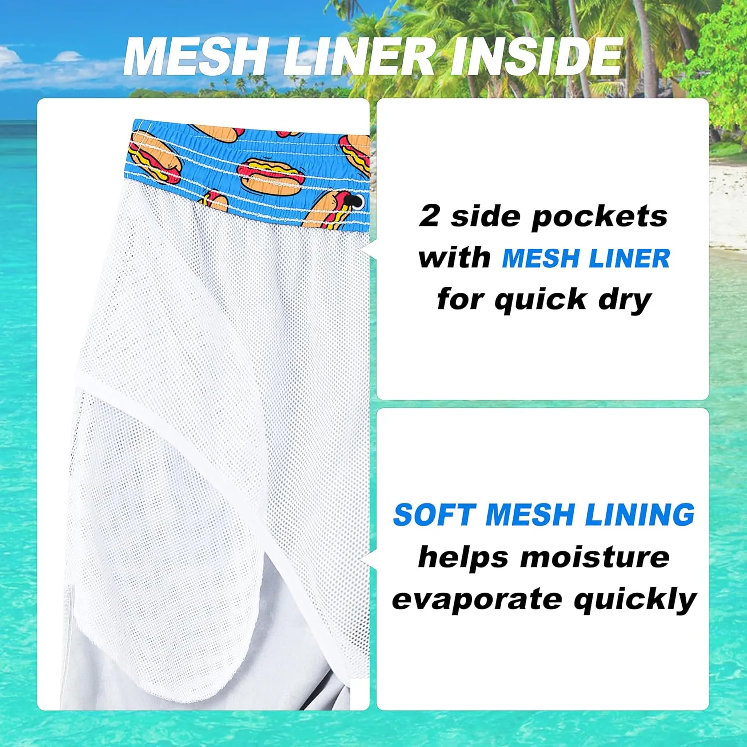 Mens Swim Trunks Quick Dry Board Shorts with Mesh Lining, Breathable Surf Beach Shorts Swimwear Bathing Suits