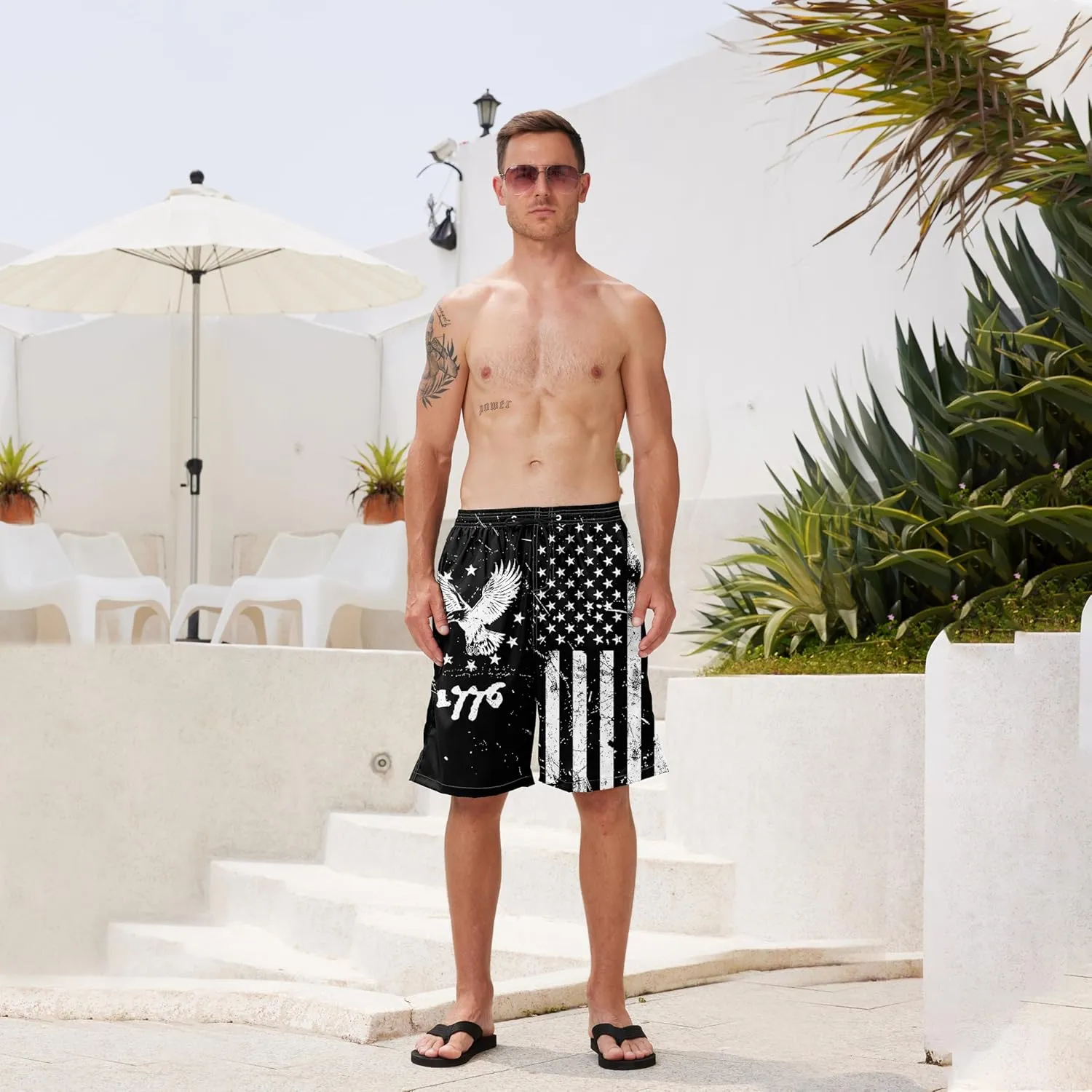 Mens Swim Trunks Quick Dry Board Shorts with Mesh Lining, Breathable Surf Beach Shorts Swimwear Bathing Suits