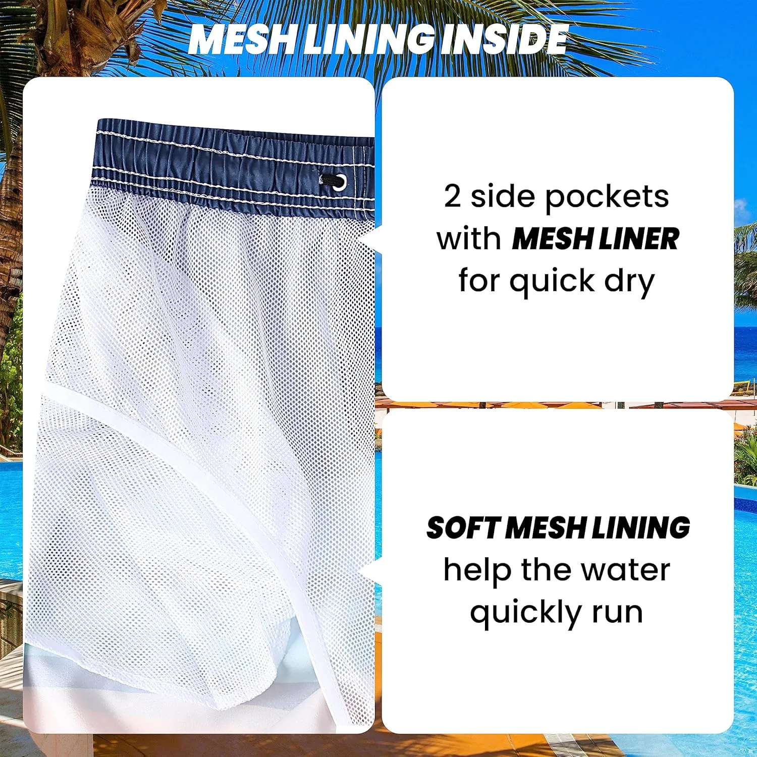 Mens Swim Trunks Quick Dry Board Shorts with Mesh Lining, Breathable Surf Beach Shorts Swimwear Bathing Suits