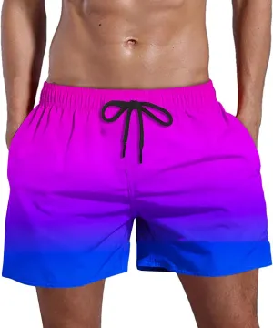 Men's Swim Trunks Quick Dry Shorts Board Solid Blue Mens Surfing Loose Plus Size Big and Tall Casual Swimming Bathing