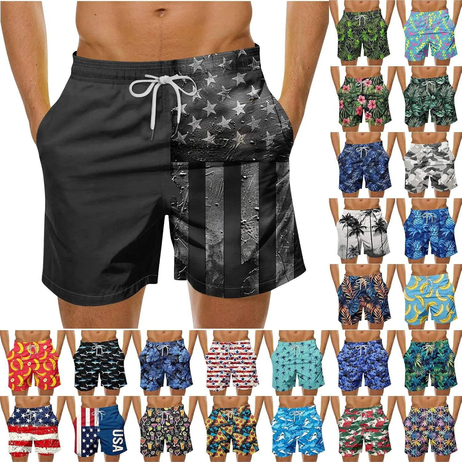 Mens Swim Trunks Quick Dry Swimming Board Shorts Breathable Fit Hawaii Beach Shorts Bathing Suits with Pockets