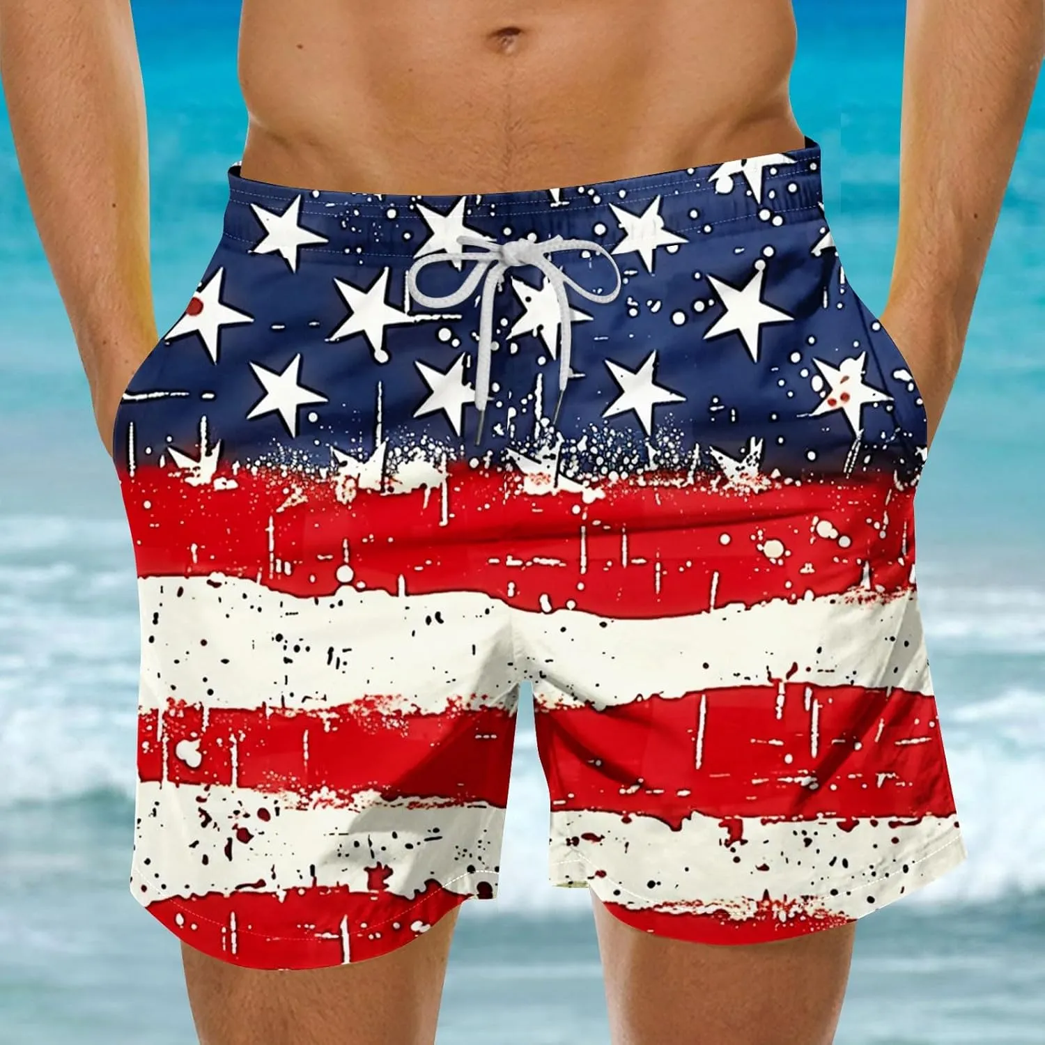 Mens Swim Trunks Quick Dry Swimming Board Shorts Breathable Fit Hawaii Beach Shorts Bathing Suits with Pockets