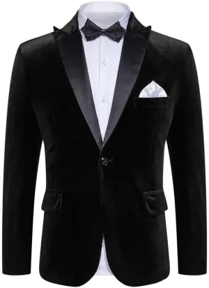 Mens Velvet Blazer Slim Fit Stylish Suit Jacket 1 Button Notched Lapel Sport Coat Tuxedo for Party Prom Dinner