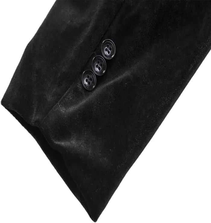 Mens Velvet Blazer Slim Fit Stylish Suit Jacket 1 Button Notched Lapel Sport Coat Tuxedo for Party Prom Dinner