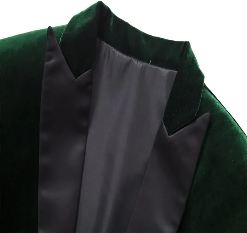 Mens Velvet Blazer Slim Fit Stylish Suit Jacket 1 Button Notched Lapel Sport Coat Tuxedo for Party Prom Dinner