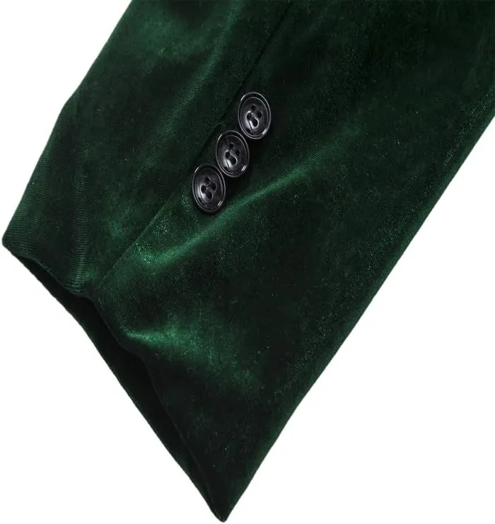 Mens Velvet Blazer Slim Fit Stylish Suit Jacket 1 Button Notched Lapel Sport Coat Tuxedo for Party Prom Dinner
