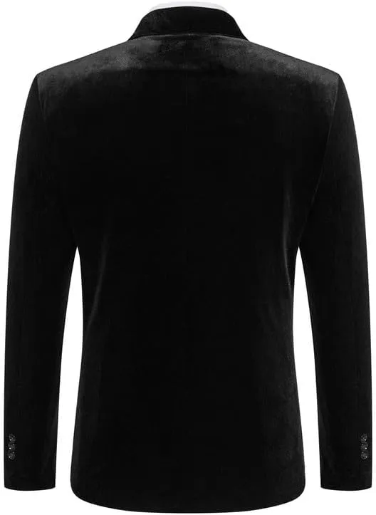 Mens Velvet Blazer Slim Fit Stylish Suit Jacket 1 Button Notched Lapel Sport Coat Tuxedo for Party Prom Dinner