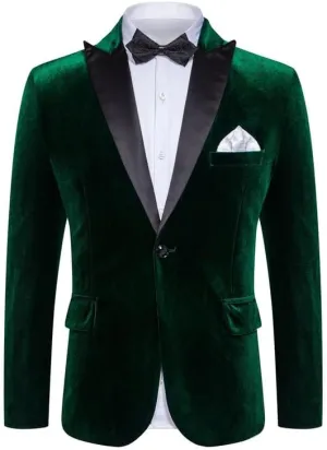Mens Velvet Blazer Slim Fit Stylish Suit Jacket 1 Button Notched Lapel Sport Coat Tuxedo for Party Prom Dinner