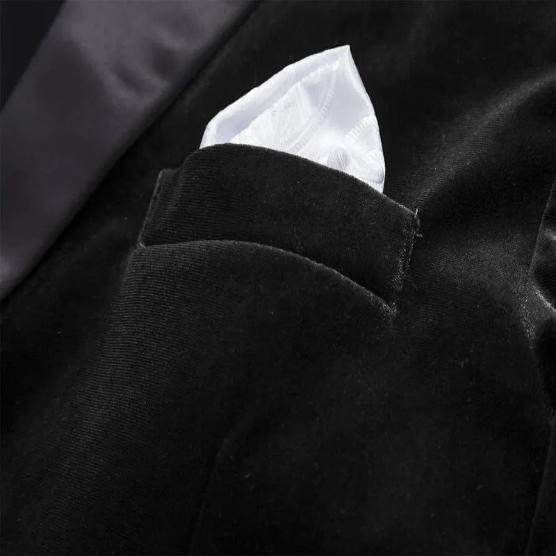 Mens Velvet Blazer Slim Fit Stylish Suit Jacket 1 Button Notched Lapel Sport Coat Tuxedo for Party Prom Dinner