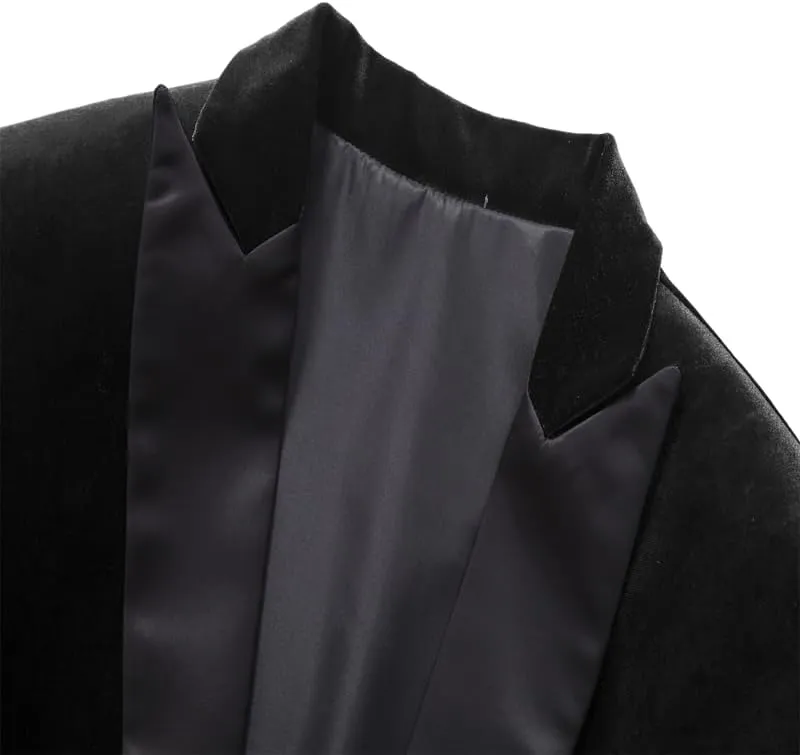 Mens Velvet Blazer Slim Fit Stylish Suit Jacket 1 Button Notched Lapel Sport Coat Tuxedo for Party Prom Dinner