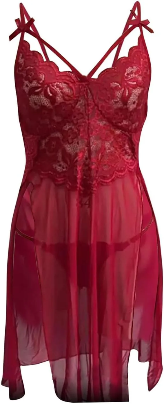 Mesh Babydoll Sexy Lingerie Color Block Nightie Chemise Side Split Lace Plus Size Camisole Lingerie Sets for Women