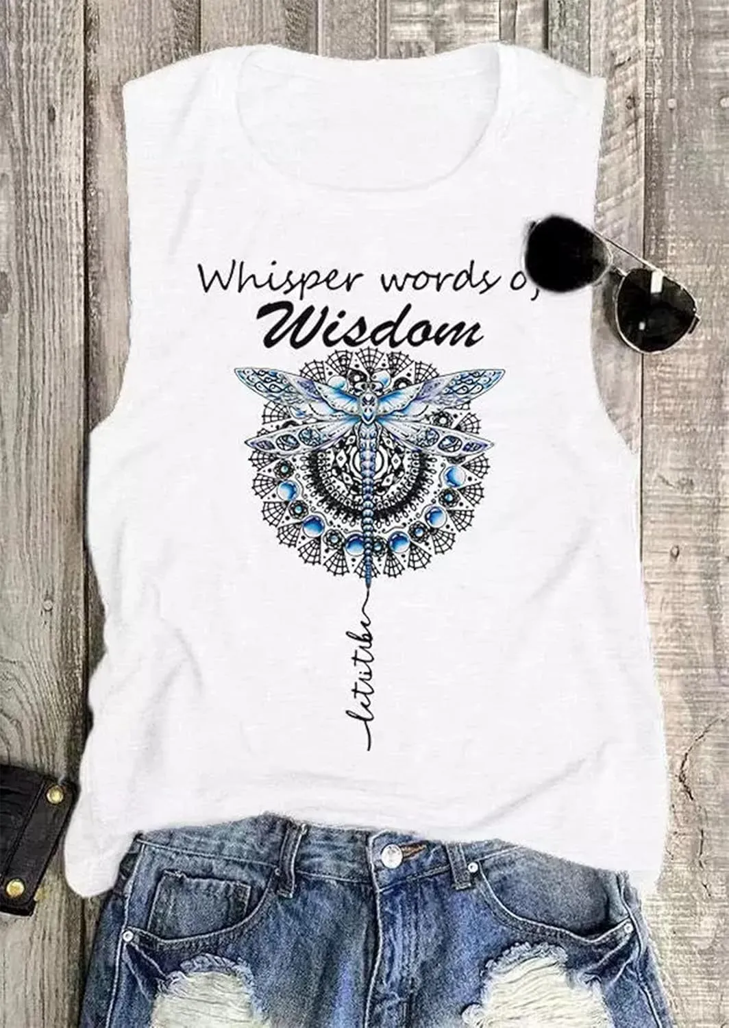 MHTOR Whisper Words of Wisdom Dragonfly Tank Summer Casual Beach Camping Party Women's Loose Sleeveless top T-Shirt Vest
