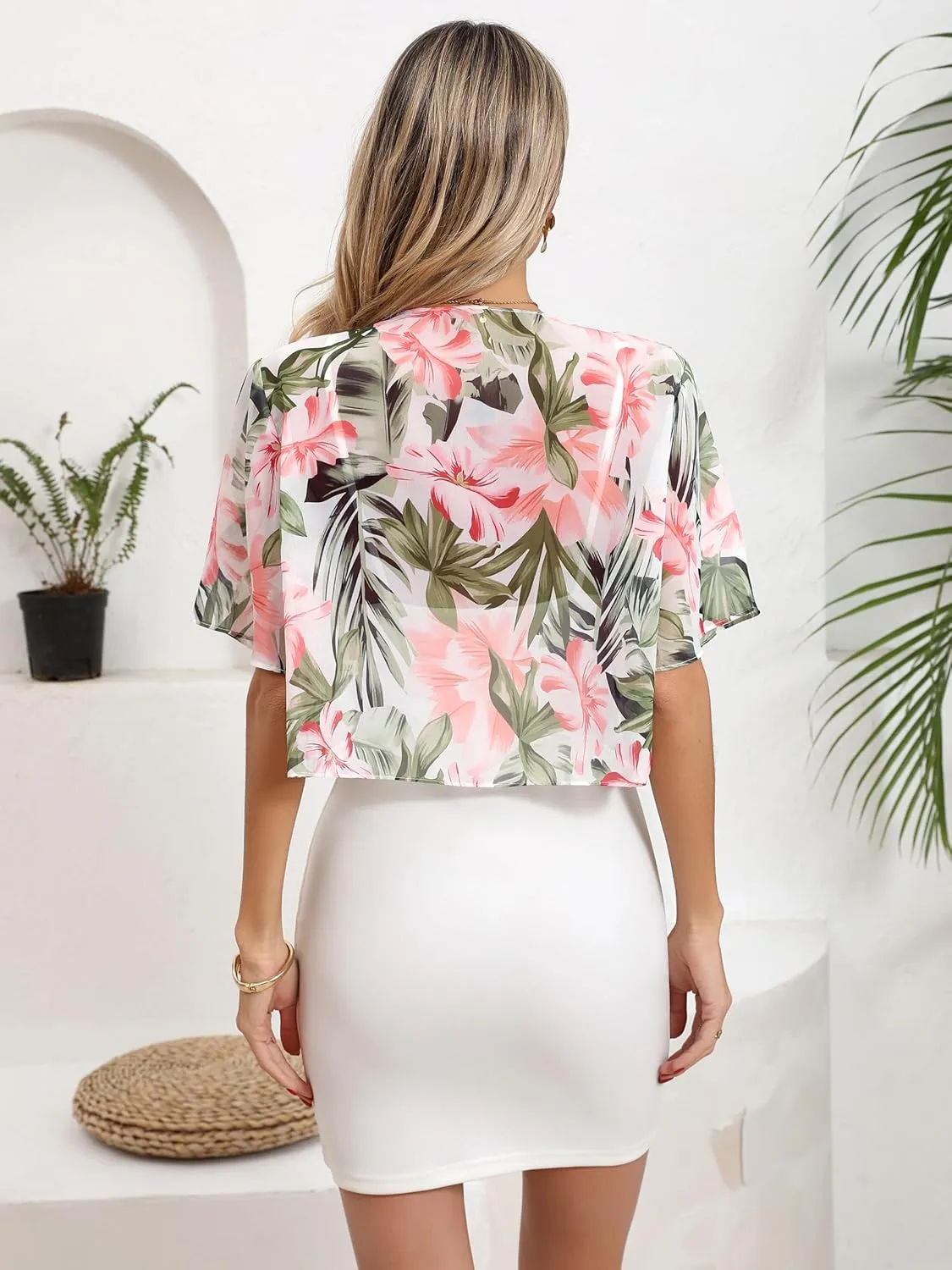 Missufe Women's Short Sleeve Summer Cropped Shrugs Sheer Lightweight Chiffon Bolero Cardigans