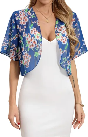 Missufe Women's Short Sleeve Summer Cropped Shrugs Sheer Lightweight Chiffon Bolero Cardigans